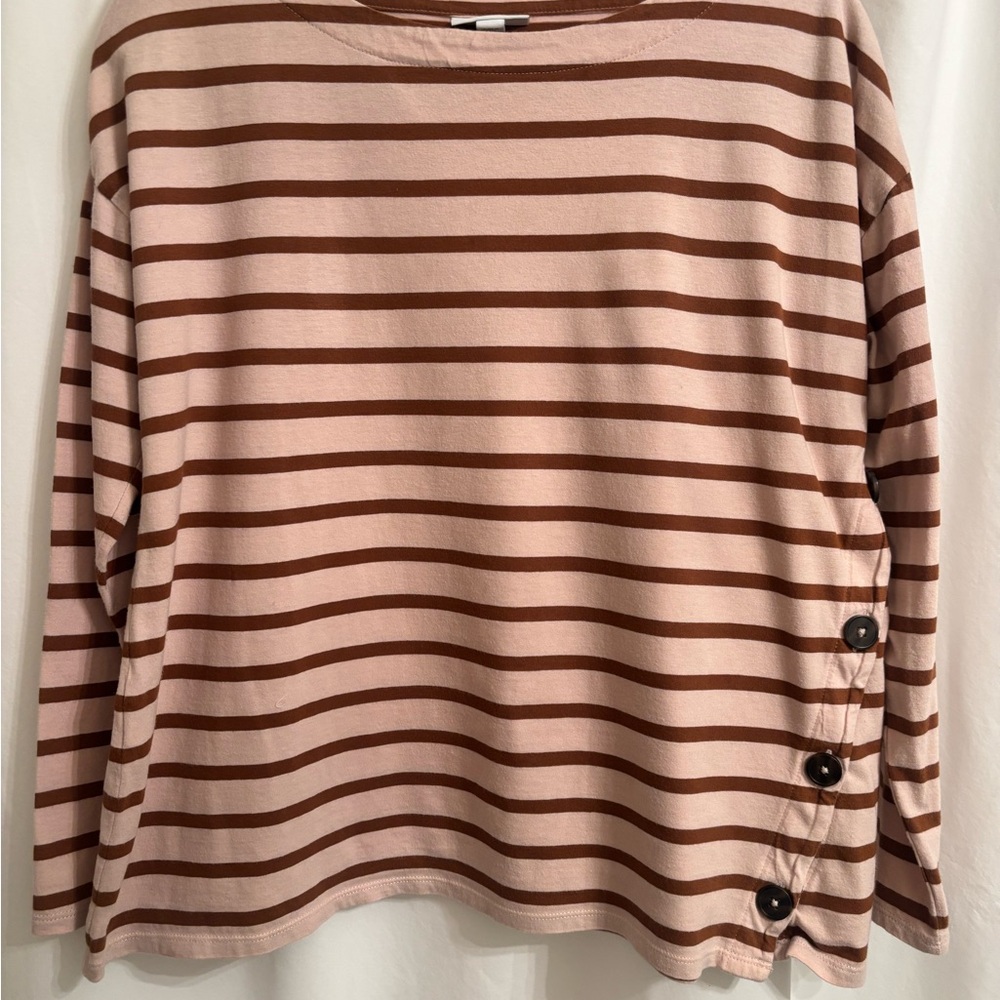 J. Jill Pink and Brown Striped Long Sleeve Top
